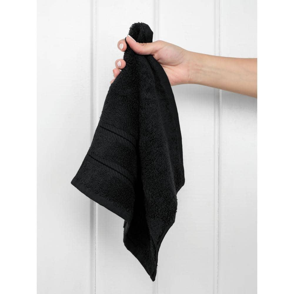 American Soft Linen 4 Pack Washcloth Set, 100% Cotton Washcloth Hand Face Towels for Bathroom and Kitchen, Black