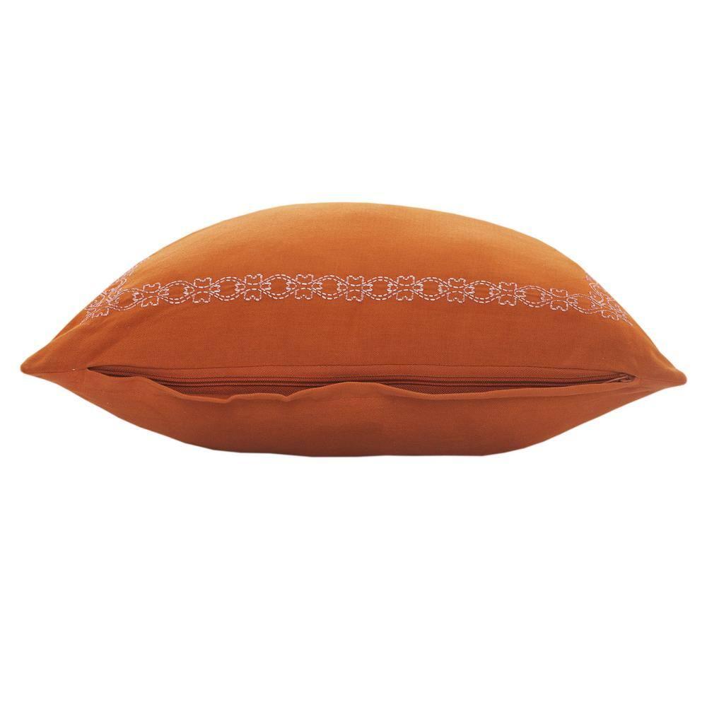 Rajani Home Casual Burnt Orange Solid Embroidered Cotton Throw Pillow Set