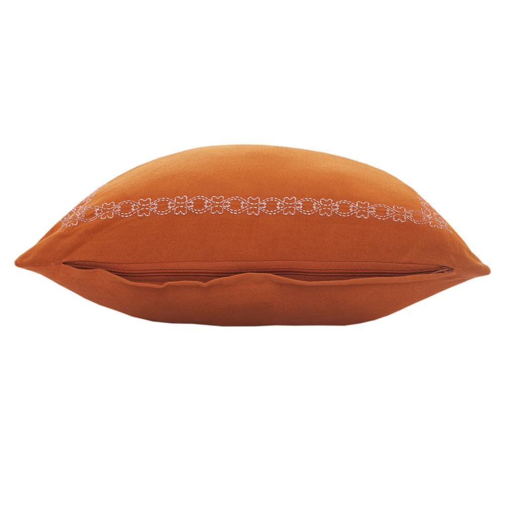 Rajani Home Casual Burnt Orange Solid Embroidered Cotton Throw Pillow Set