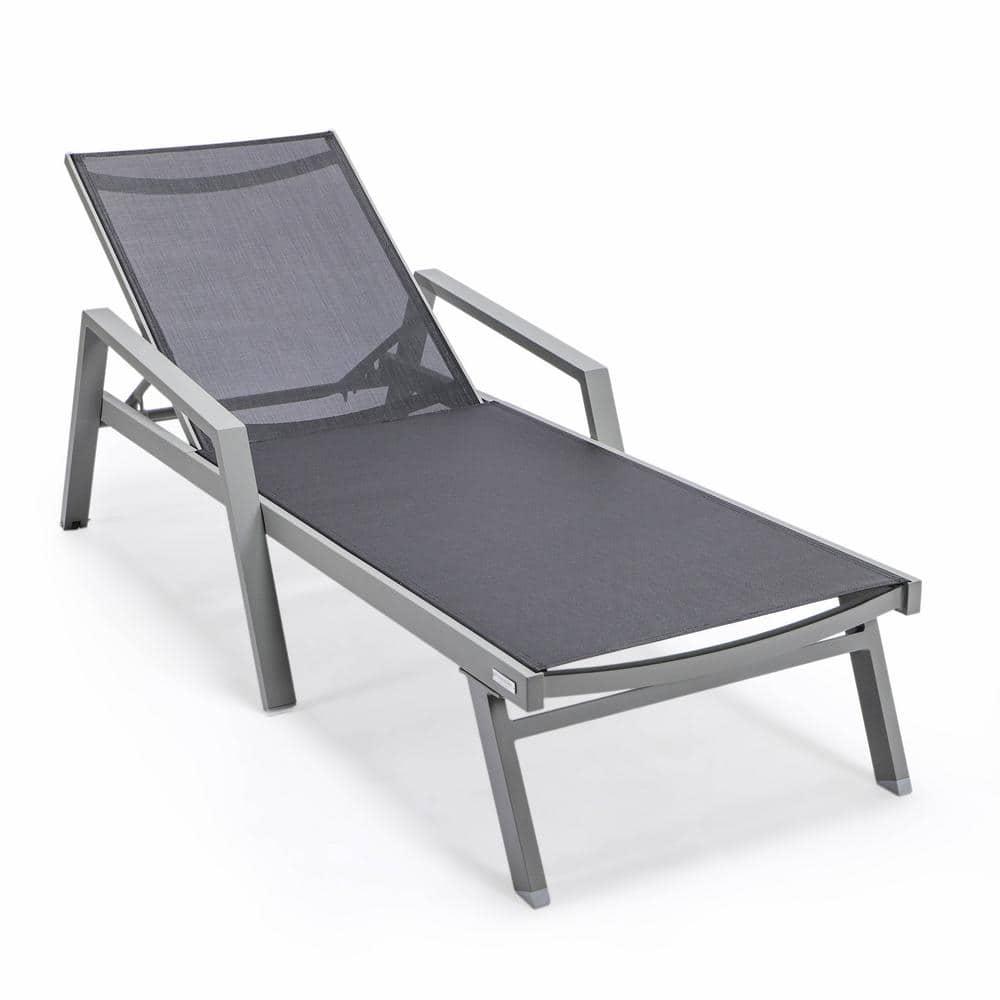 LeisureMod Outdoor Powder Coated Aluminum Chaise Lounge Set with Table (Set of 2)