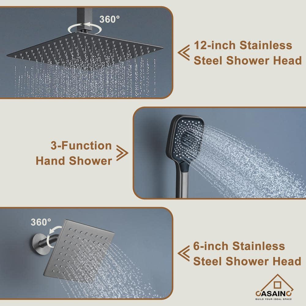 Rainfall Symphony 12inch 3-Function Dual Shower Head Thermostatic Shower System with 3 Sprays Handheld