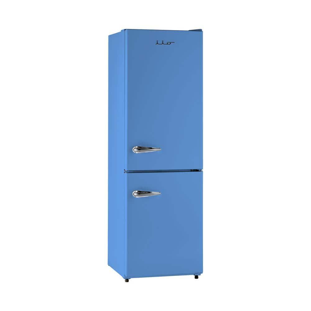 iio 24" 11 Cu Ft Bottom Freezer Retro Refrigerator Fridge for Bedroom, Multiflow 360°, Small Mini Ice Cube Tray, 1 Fruit container, LED Dorm Office Beverage Quiet Compressor, Light Blue (Right Hinge)