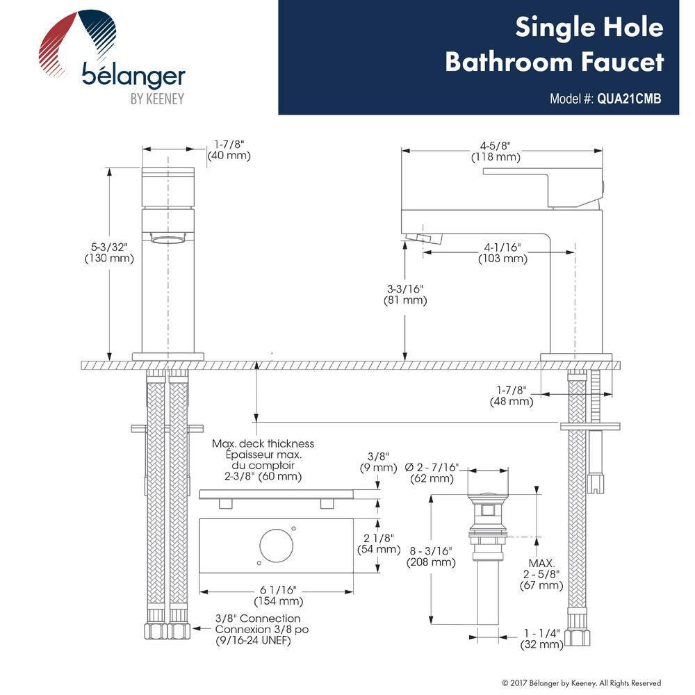 Quadrato Single-Hole Single-handle Bathroom Faucet with Drain Assembly