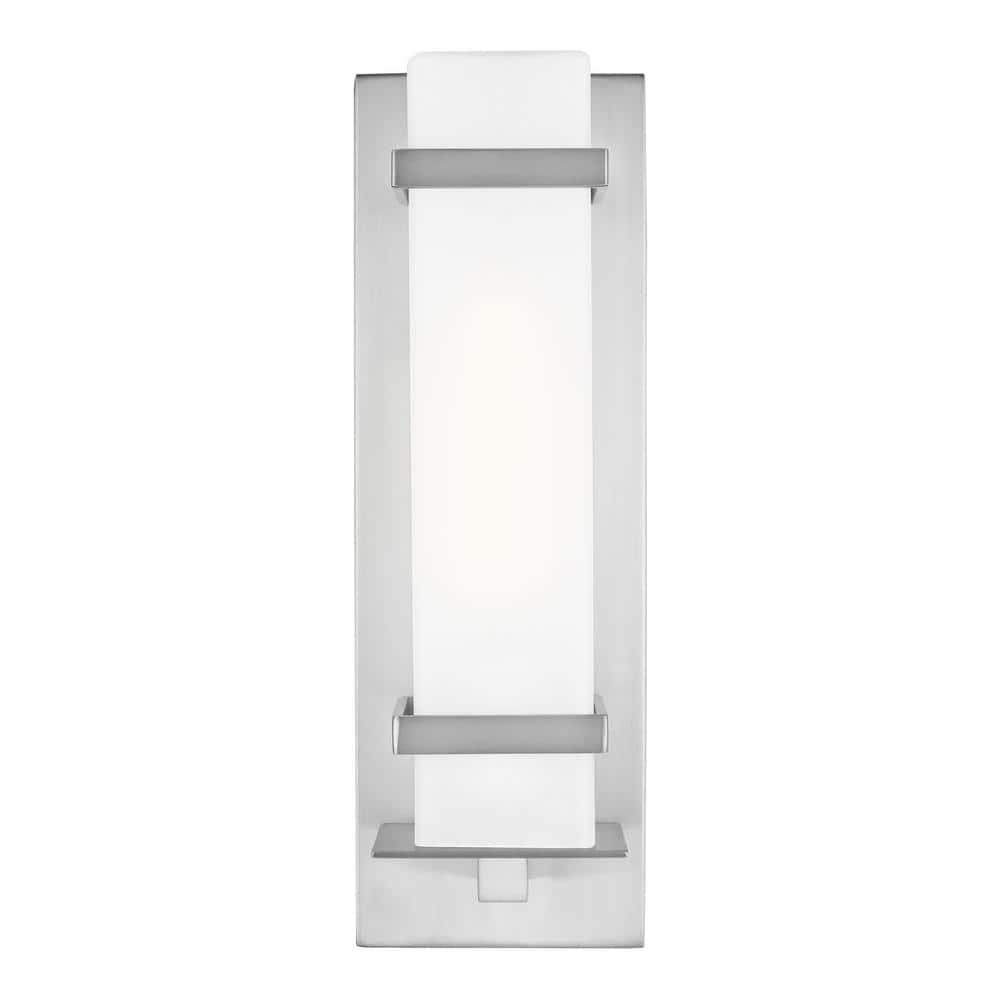 Alban 1-Light Satin Aluminum Outdoor Wall Lantern Sconce with LED Bulb