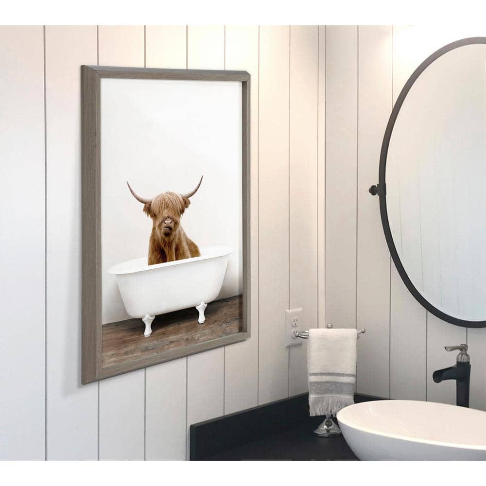 18" x 24" Blake Highland Cow in Tub Color Framed Printed Glass by Amy Peterson Art Studio Gray - Kate & Laurel All Things Decor
