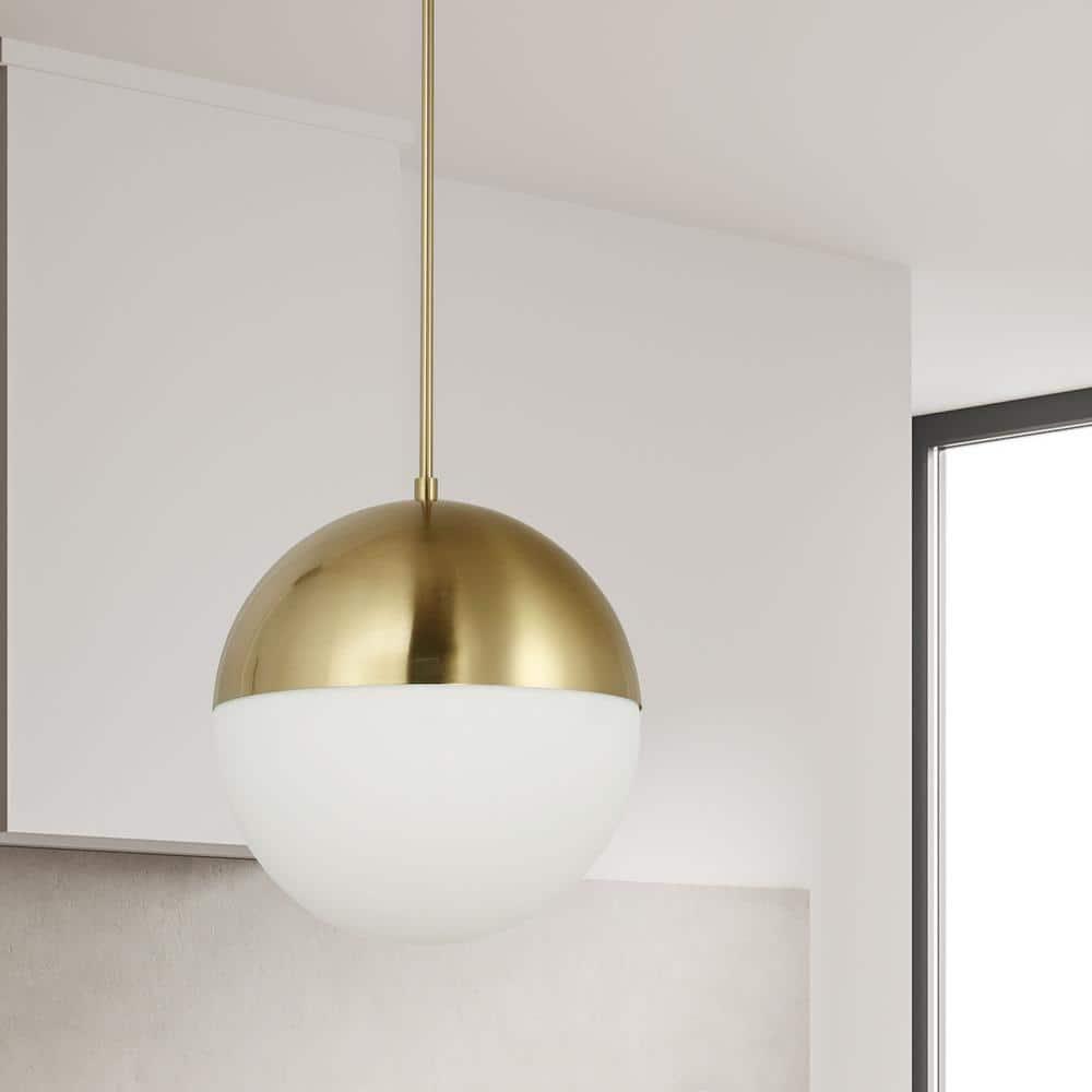 Dainolite DAY-143P-AGB Halogen Pendant with Three Light, Aged Brass & White Opal Glass