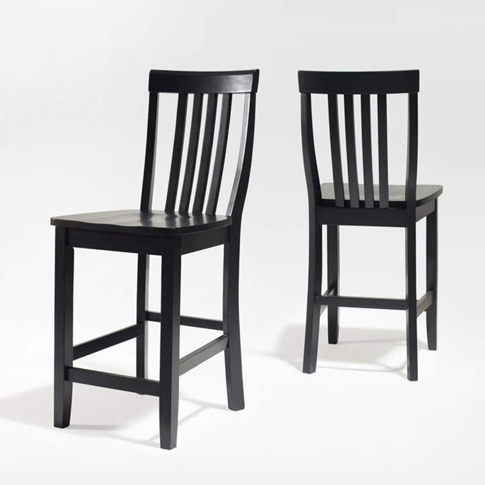 Set of 2 24" School House Counter Height Barstools, Solid Hardwood, Footrest - Crosley