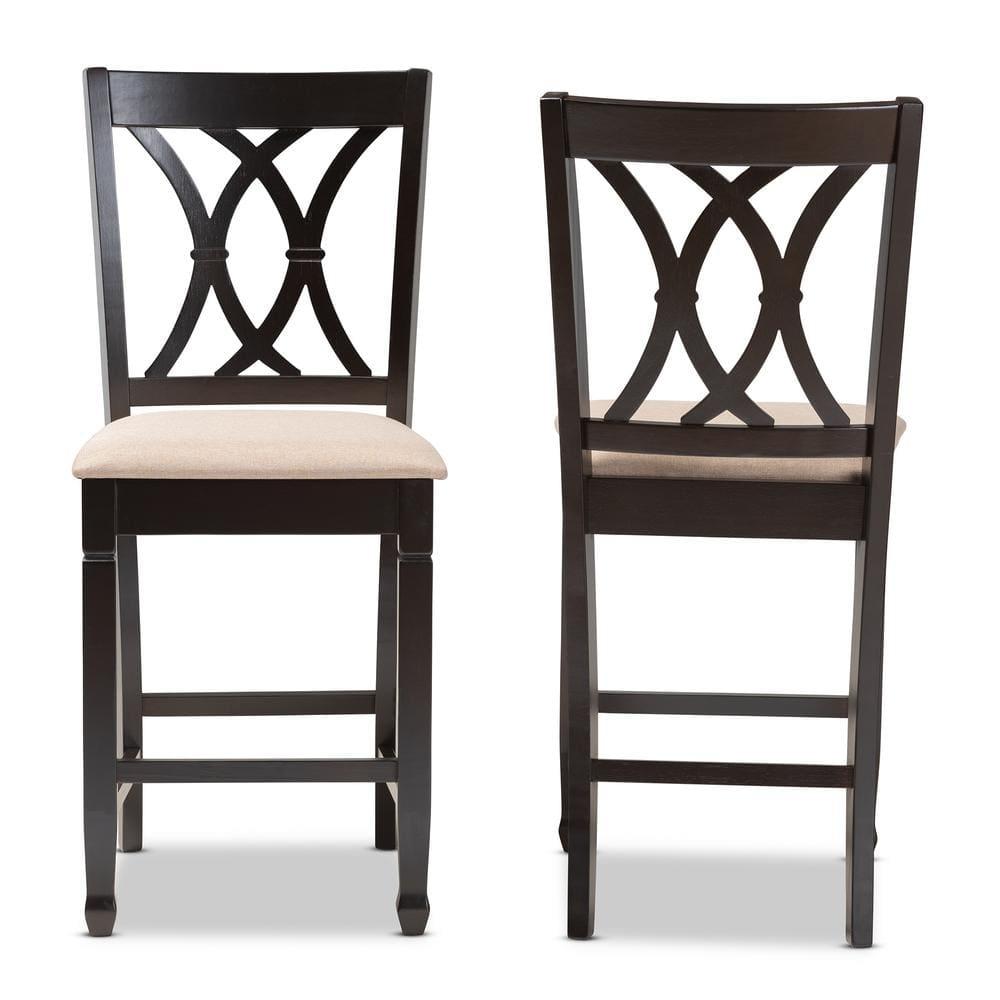 Set of 2 Reneau Finished Wood Counter Height Barstools Brown - Baxton Studio: Rubberwood Frame, Upholstered, 42.5" Height