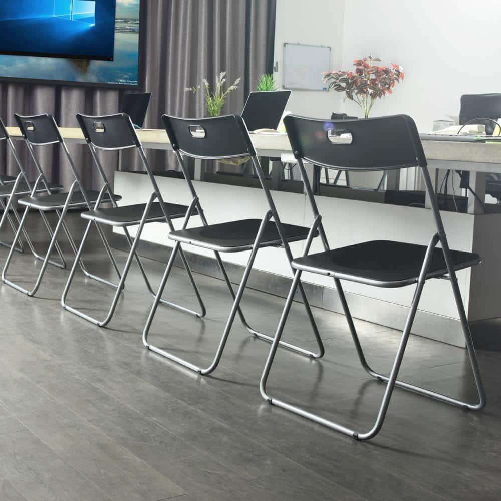 Homylin Steel Frame Folding Chairs Pack of 6, Saving-Space Plastic Seat and Steel Frame for Home Office Waiting Indoor Room Commercial Party Outdoor Events, Black