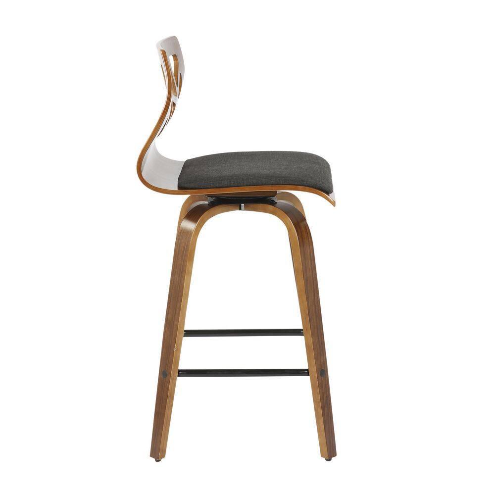 Set of 2 Folia Counter Height Barstools Walnut/Charcoal - LumiSource: Upholstered, Wood Frame, Fixed Height