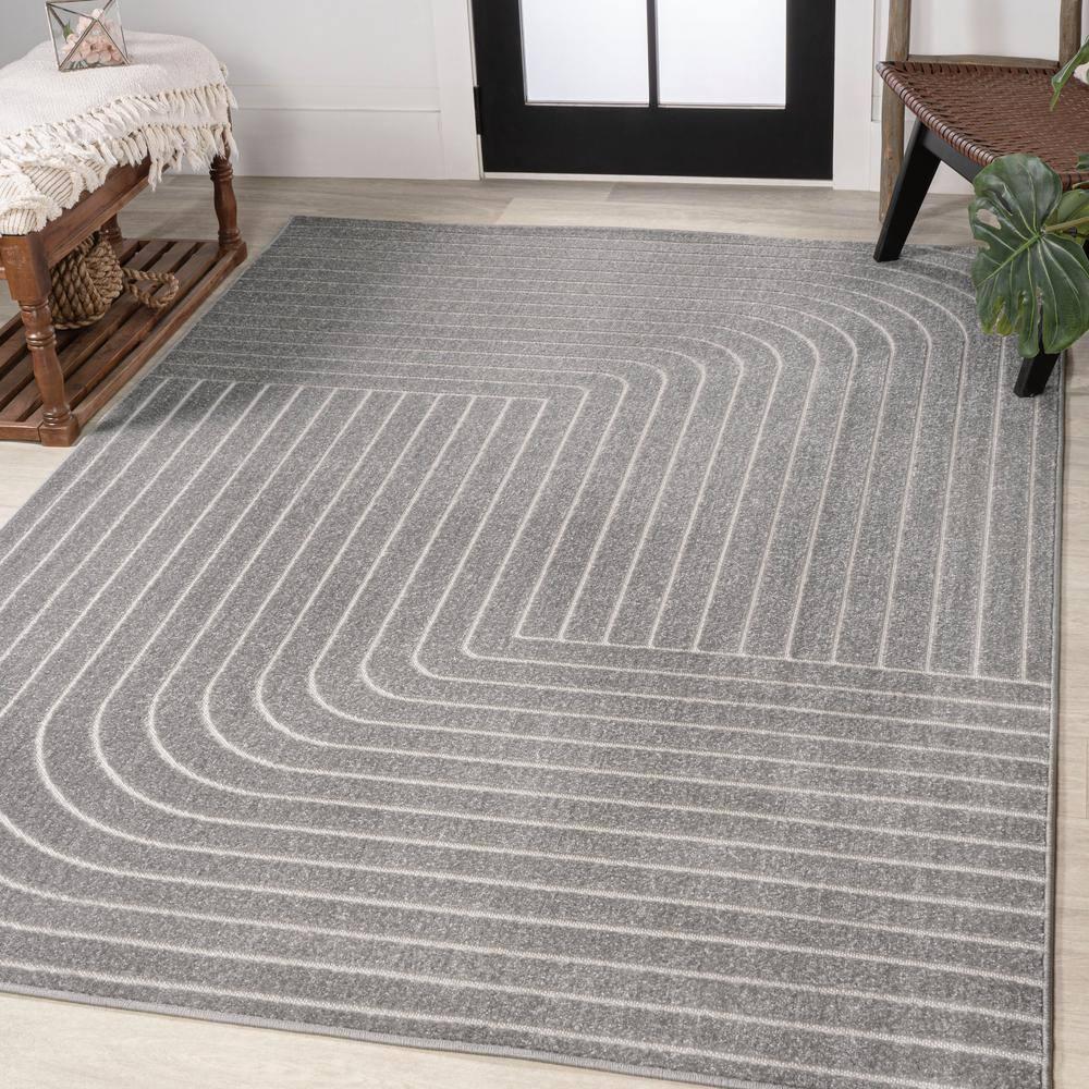 JONATHAN Y Odense High-Low Minimalist Angle Geometric Gray/Ivory 4 ft. x 6 ft. Indoor/Outdoor Area Rug
