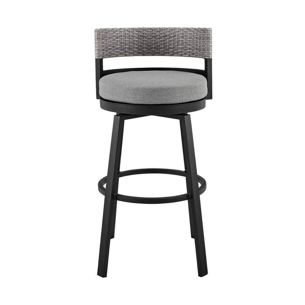 33 x 22 x 22 in.Encinitas Outdoor Patio Counter or Bar Height Bar Stool in Aluminum with Wicker and Grey Cushions