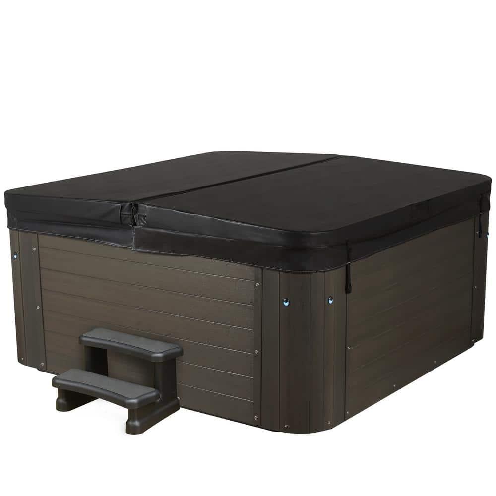 Amplified 6-Person 100-Jet Double-Lounger Hot Tub Spa with Bluetooth Stereo, 3 Pumps, LED Lighting, Stainless Steel Heater and Ozonator, Insulated Cover and Steps Included