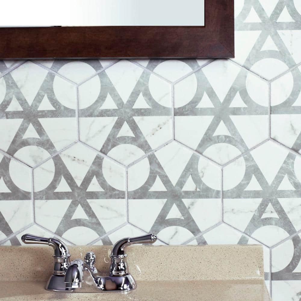 Carra Carrara Elegance 7"x8" Grey and White Matte Hexagon Porcelain Tile