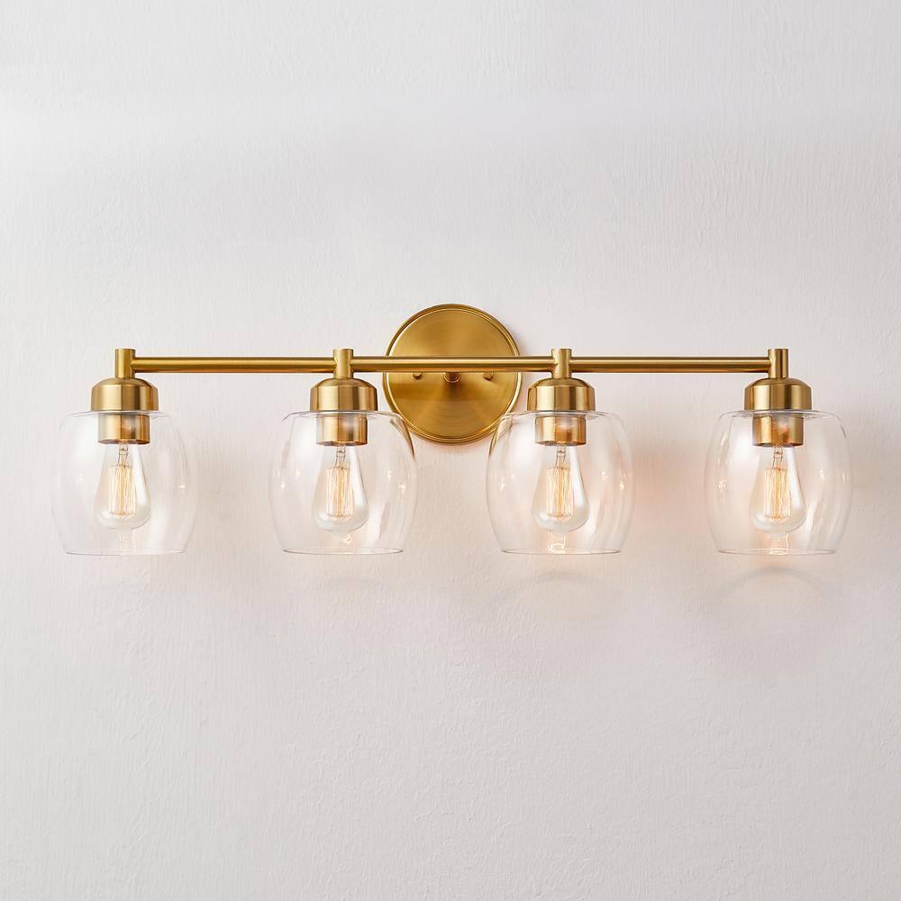 KAWOTI 4-Light Bathroom Light Fixtures, Antique Brass Vanity Wall Lamps over Mirror Bedroom Living Room Hallway