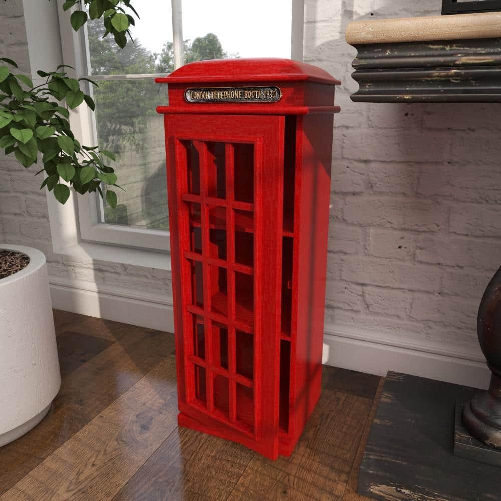 DecMode 11" x 30" Red Wooden London Telephone Booth 2 Shelf Storage Unit, 1-Piece