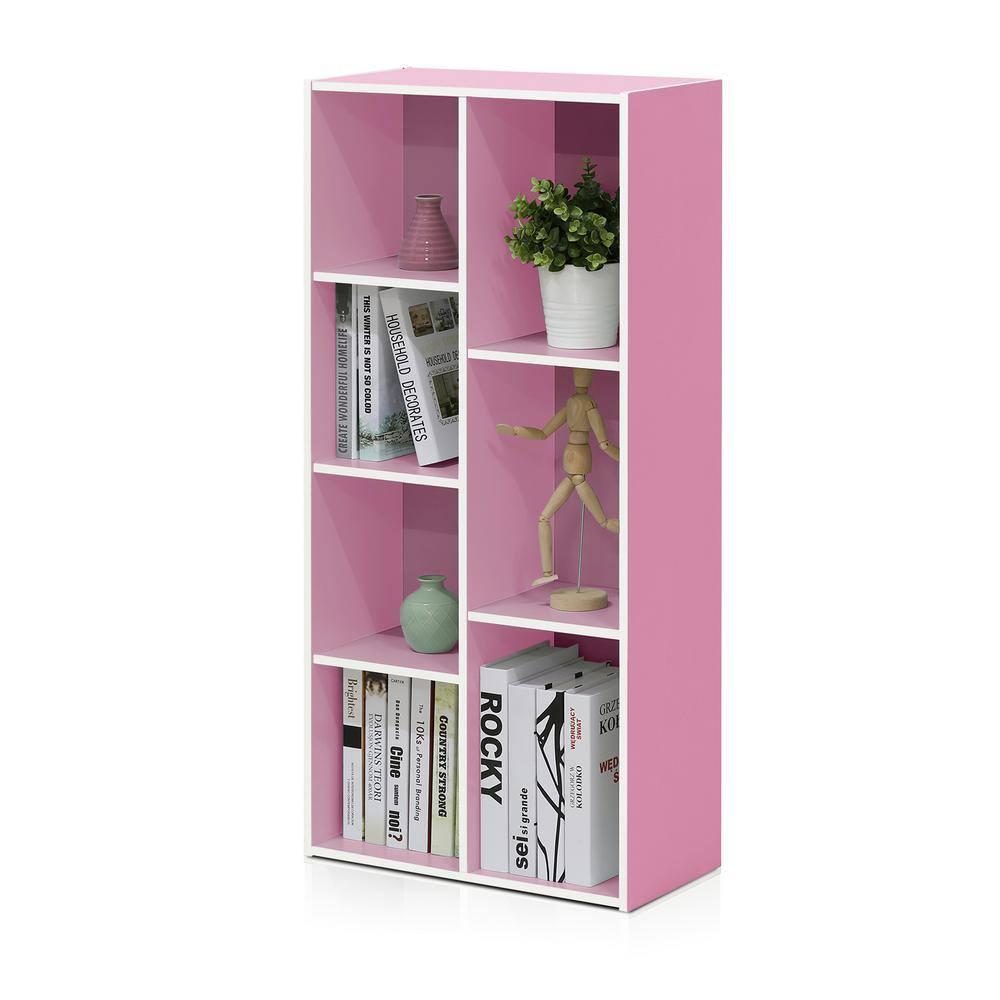 Furinno 7-Cube Reversible Decorative Bookshelf Open Bookcase Storage Shelf Display Cabinet for Kids Room&Living Room&Home Office,White/Pink