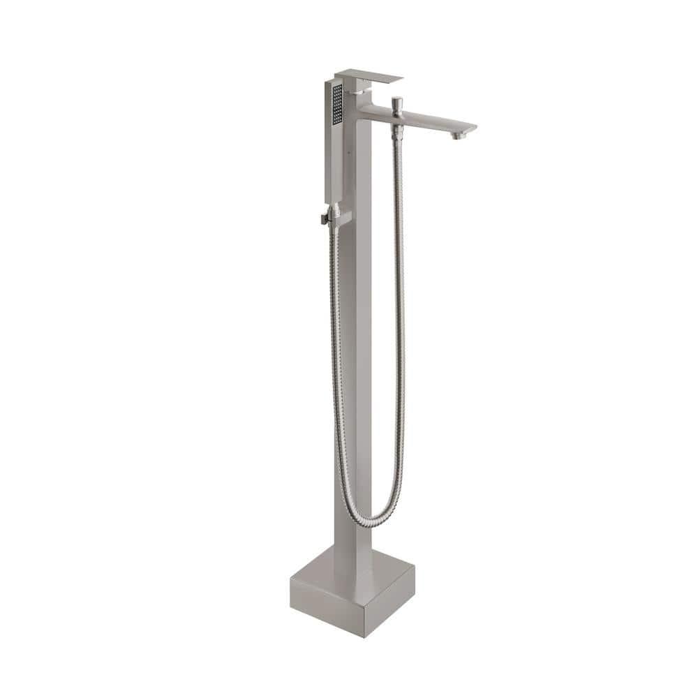 1-Handle Floor Mount Freestanding Tub Faucet with Handheld Shower in Brushed Nickel