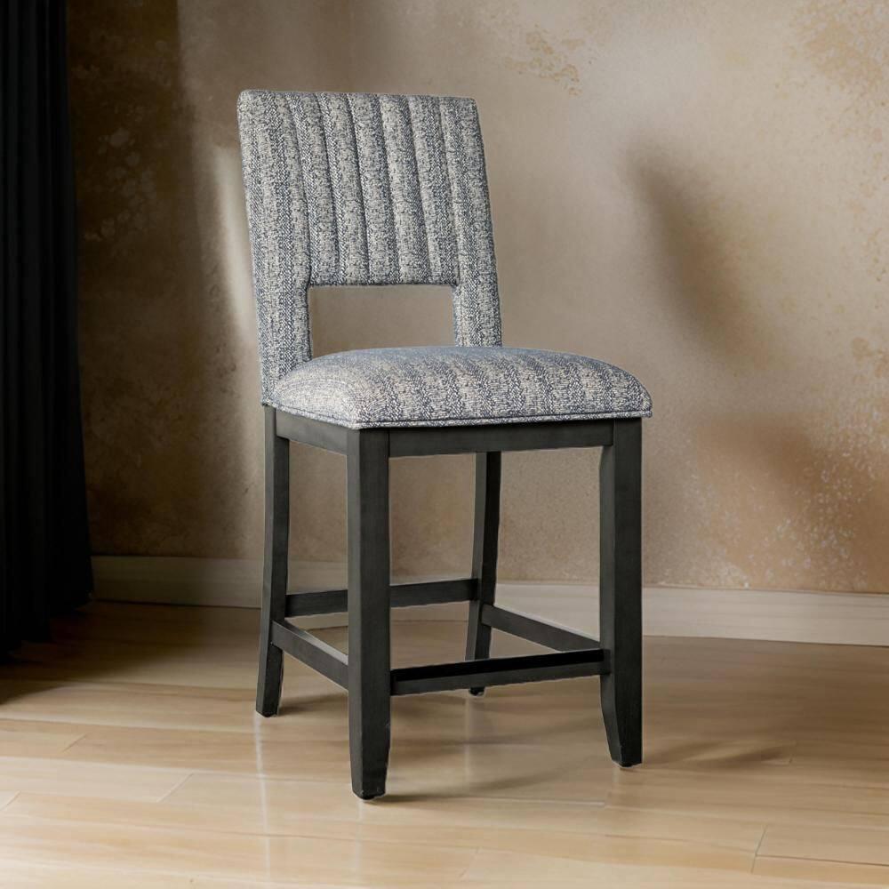 Benjara Manny Counter Height Chair Set Of 2, Bluish Gray Fabric Seat And Back (Set of 2)