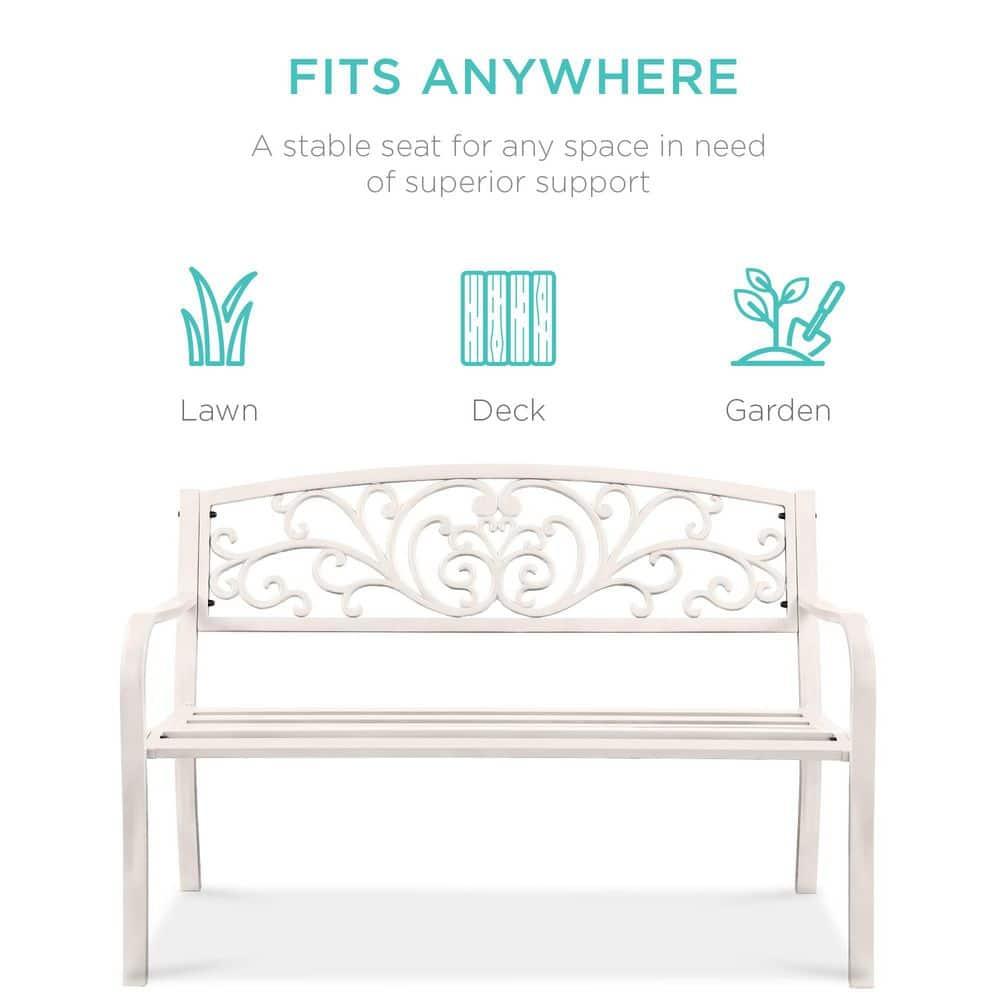 Alcott Hill® Outdoor Steel Bench Garden Patio Porch Furniture W/ Floral Design Backrest