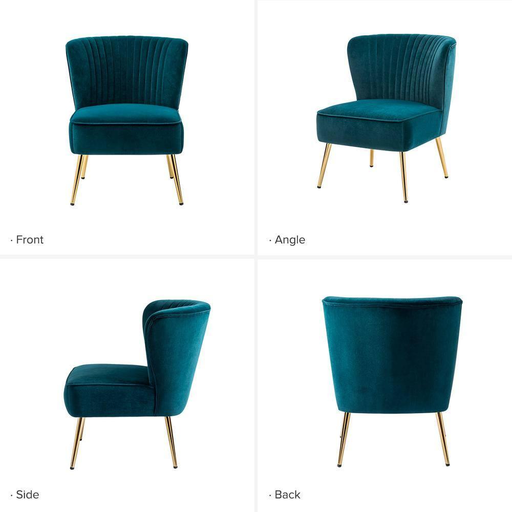 Velvet Upholstered Side Chair Armless Tufted Wingback Metal Legs Dining Living Bedroom Adult Teal