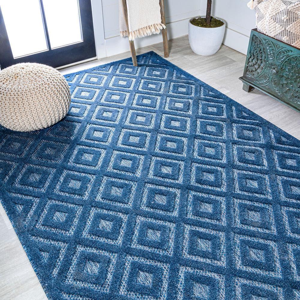 5'x8' Portmany Neutral Diamond Trellis Indoor/Outdoor Area Rug, Navy - JONATHAN Y