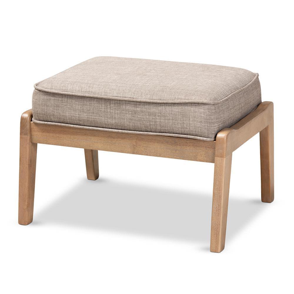 George Oliver Emsworth Mid-Century Modern 2-Piece Antique Oak Finished Armchair and Ottoman Set in Light Grey Fabric