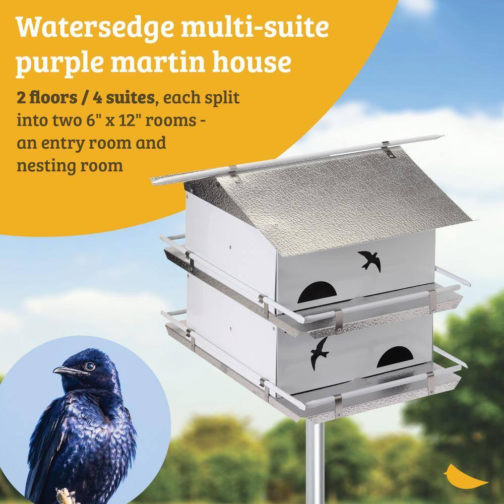 Birds Choice 20" Silver Purple Martin House Watersedge Suites: Aluminum, Weather-Resistant, Pole Mount