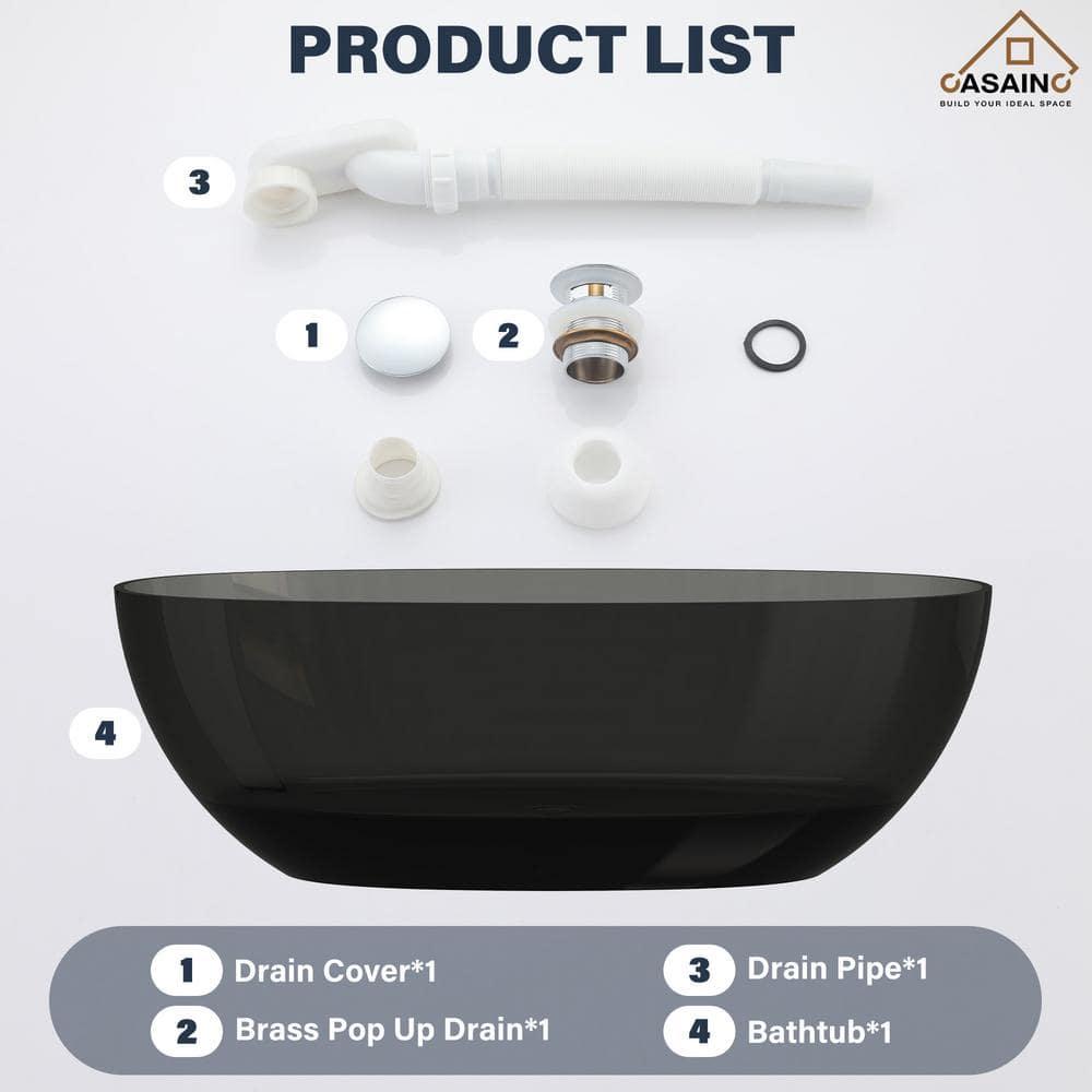 67'' x 30'' Runway Semi Transparent Resin Freestanding Soaking Bathtub