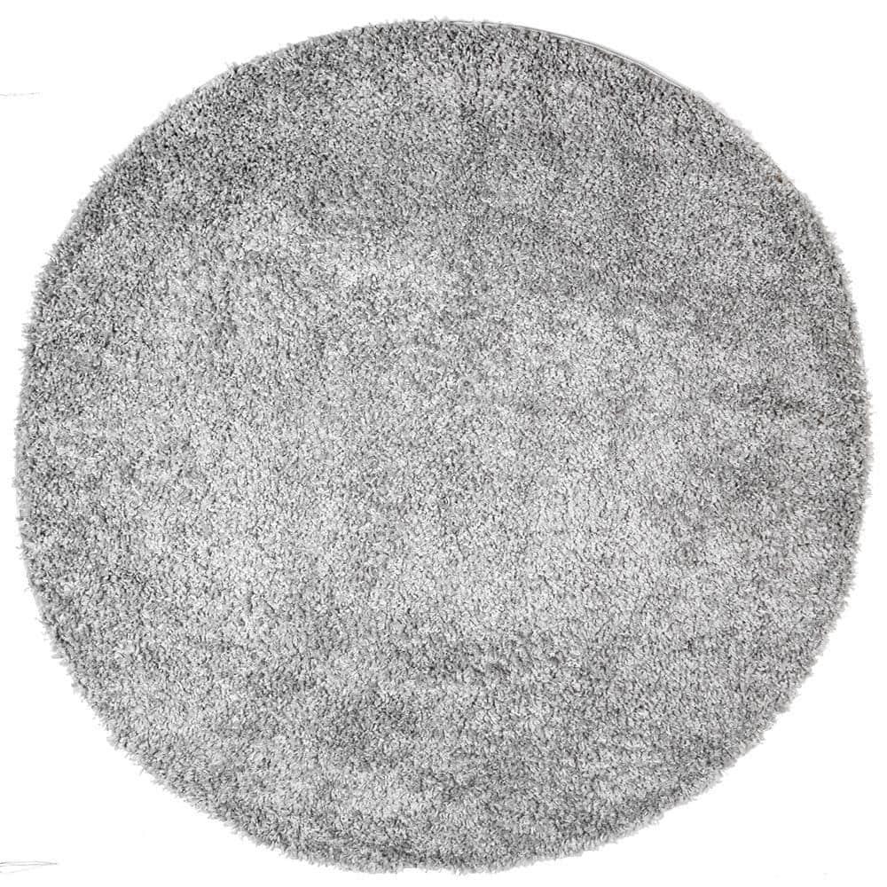 Nuloom Kara Solid 8 Round Shag Indoor Area Rug for Living Room Bedroom Dining Room Nursery, Grey/Ivory