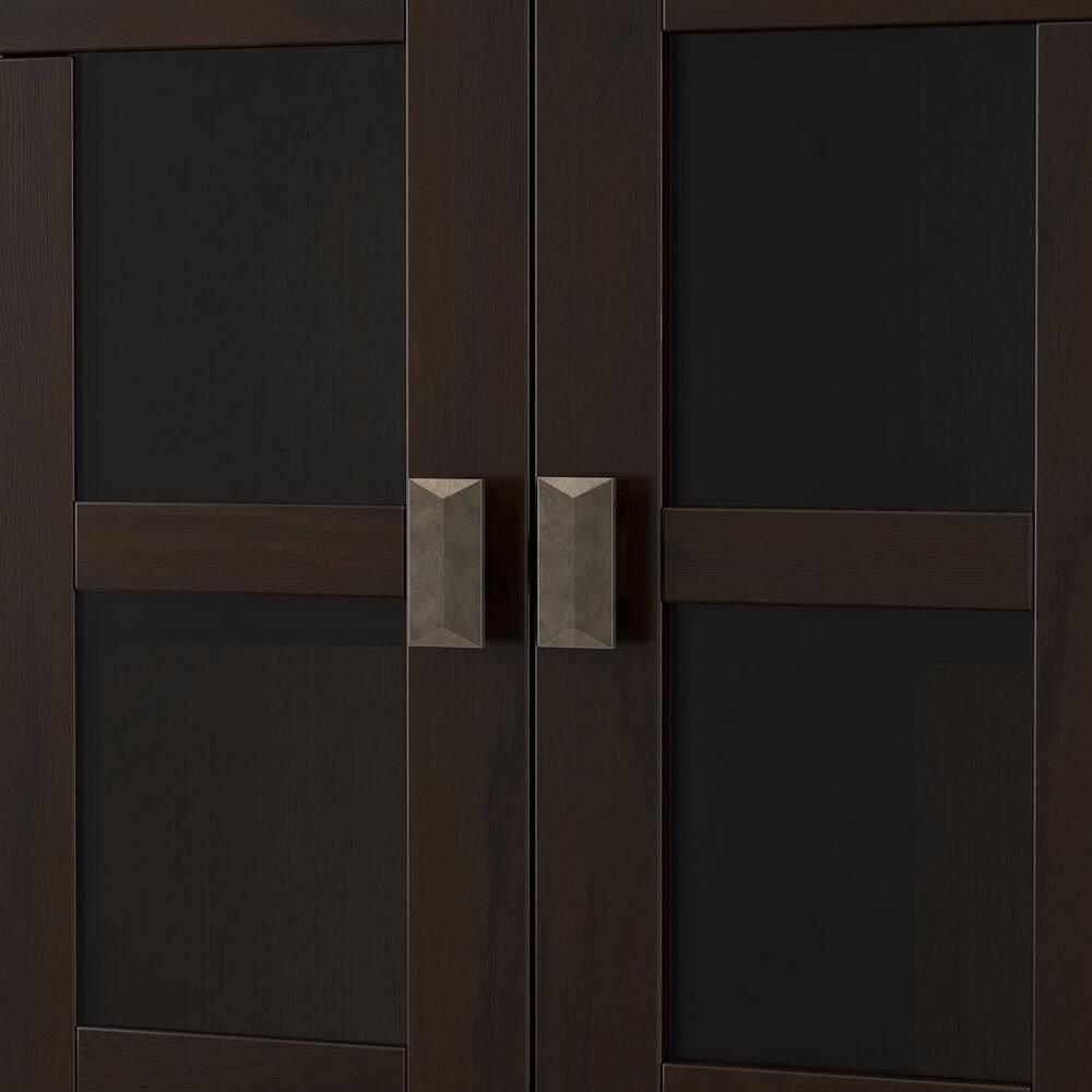 Simpli Home Artisan 38"W Solid Wood 4-Shelf Medium Storage Cabinet with Glass Doors and Adjustable Shelves