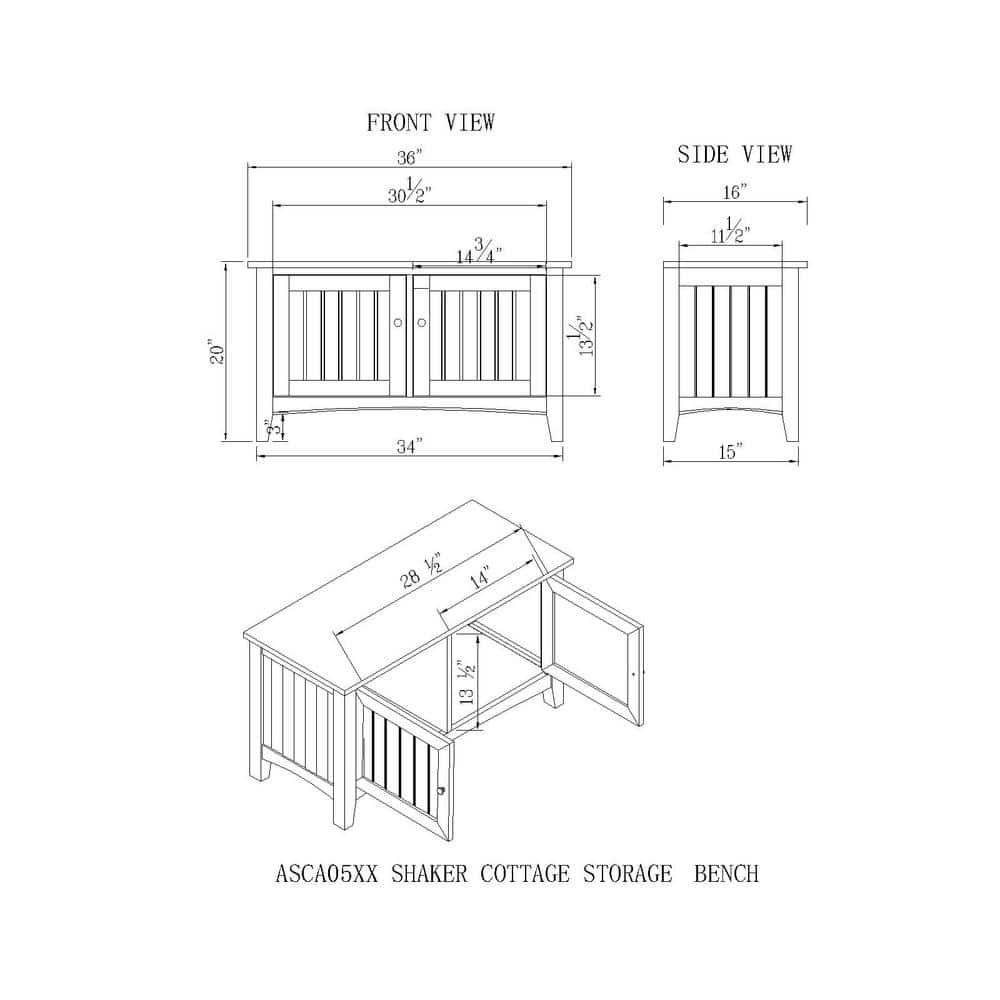Shaker Cottage Storage Coat Hook with Cabinet Bench Set - Alaterre Furniture