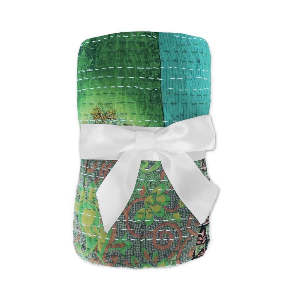 Rajani Home Handmade Kantha Silk Blend Throw Blanket