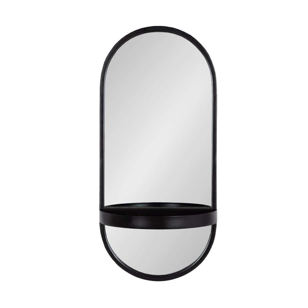 11"x25" Estero KD Metal Wall Mirror with Shelf Black - Kate & Laurel All Things Decor: Oval, Mid-Century Modern