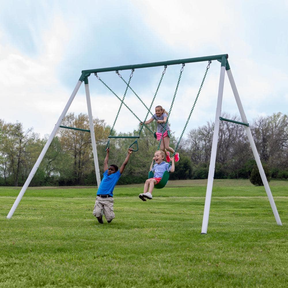 Backyard Discovery Big Brutus Galvanized Steel Swing Set, 2 Belt Swings, 1 Trapeze Bar