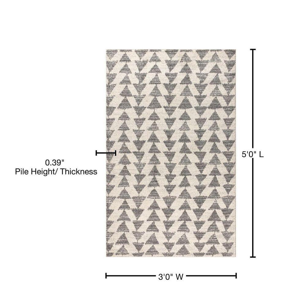 3'x5' Aisha Moroccan Triangle Geometric  Area Rug, Cream/Gray - JONATHAN Y