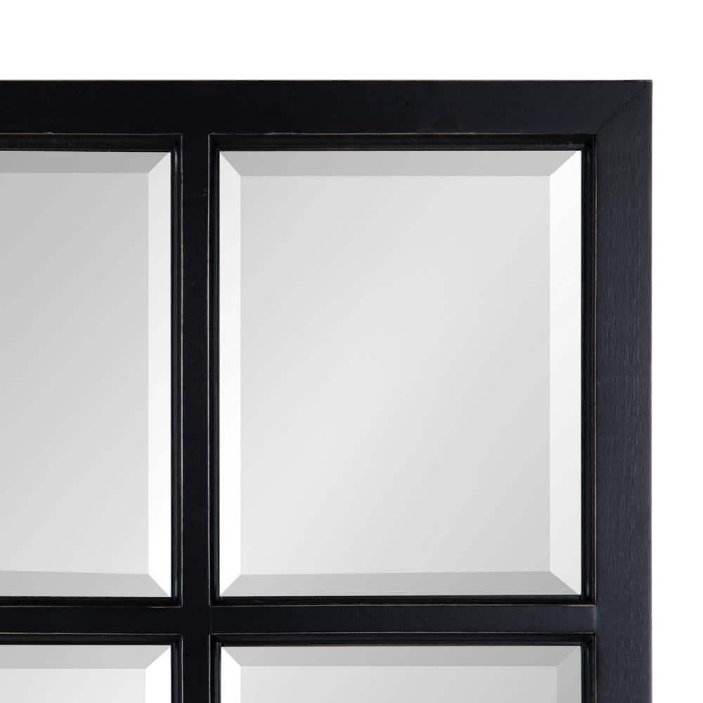 Kate and Laurel Hogan 8-Panel Windowpane Wood Wall Mirror, 18 x 42, Distressed Black, Chic Window-Inspired Wall Accent