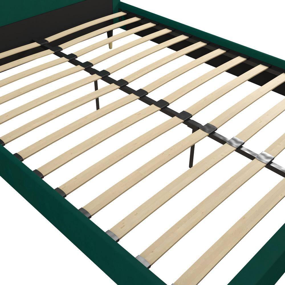 CosmoLiving by Cosmopolitan Queen Audrey Velvet Upholstered Bed Emerald Green: Luxury Glam Style, No Box Spring Needed