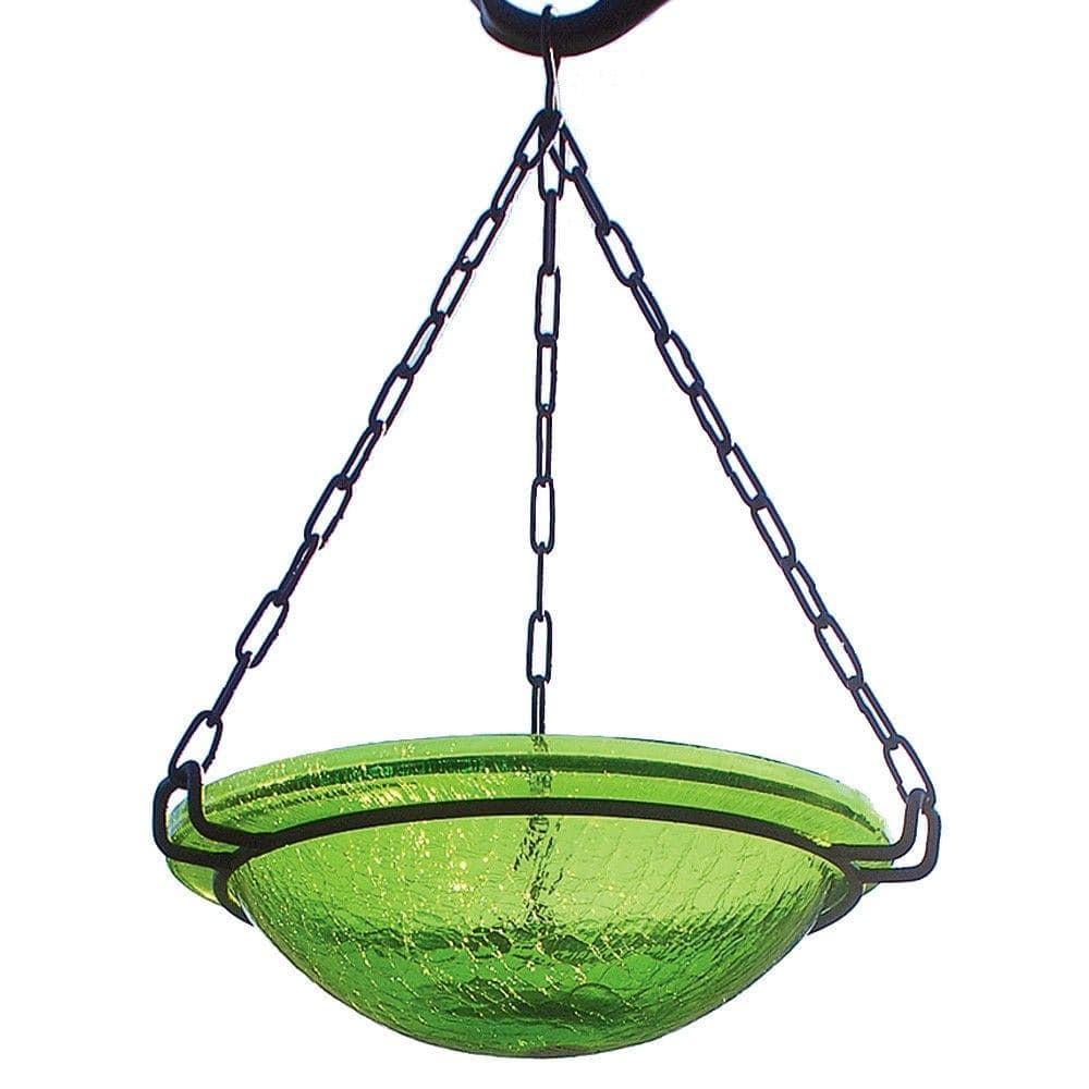 12.5" Crackle Glass Hanging Birdbath Bowl Fern Green - ACHLA Designs: Weather-Resistant, No Assembly Required