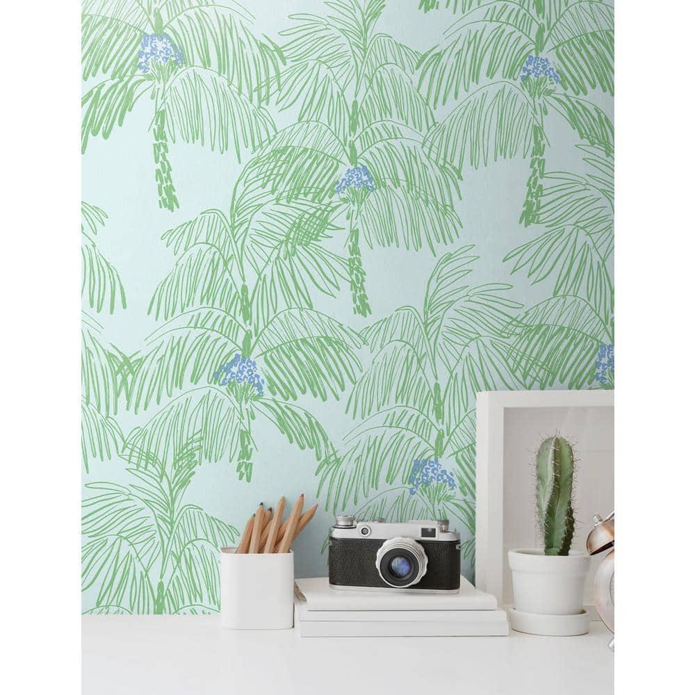 NextWall  Palm Beach Peel and Stick Wallpaper Baby Blue & Seafoam