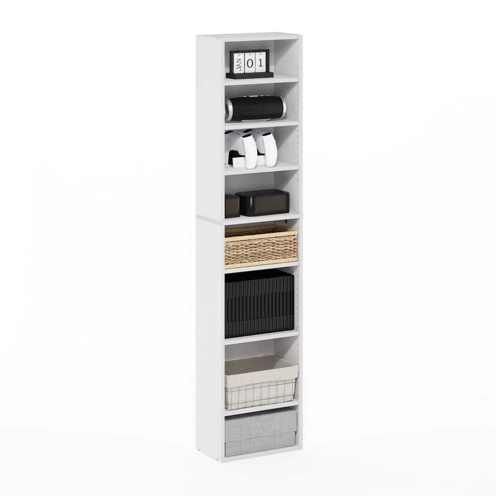 Furinno Indo 8-Tier Adjustable Shelves Multimedia Media Storage Tower Rack, White