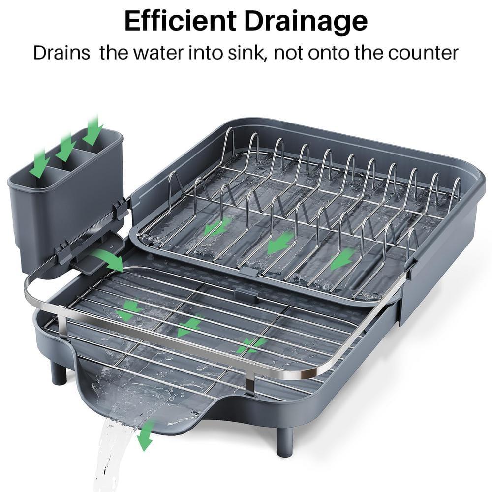 Anadea Dish Drying Rack, Expandable Dish Rack For Kitchen Counter, Stainless Steel Dish Drainer With Drainboard Set And Utensil Holder