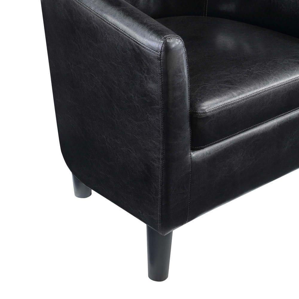 Convenience Concepts Take a Seat Churchill Accent Chair with Ottoman, Black Vegan Leather