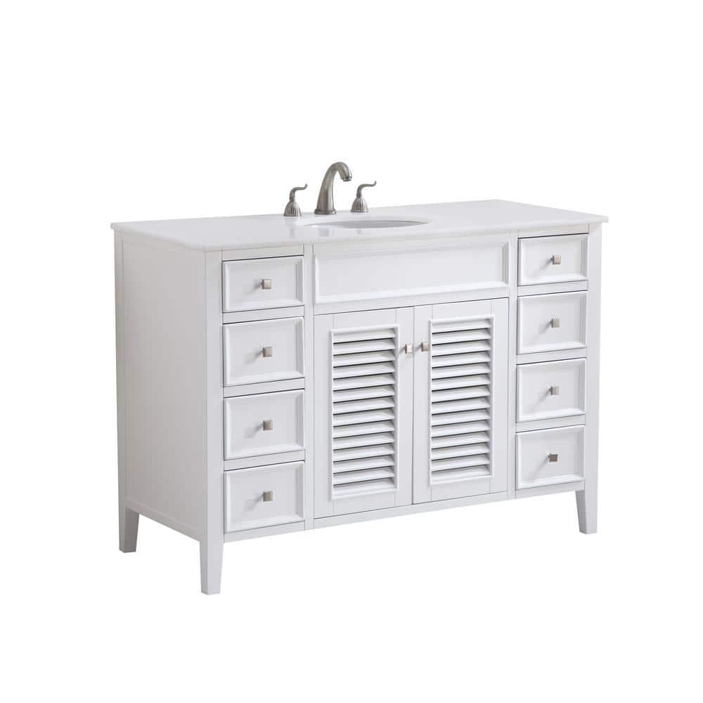 48 in. Single Bathroom Vanity with Ivory White Engineered Marble, White