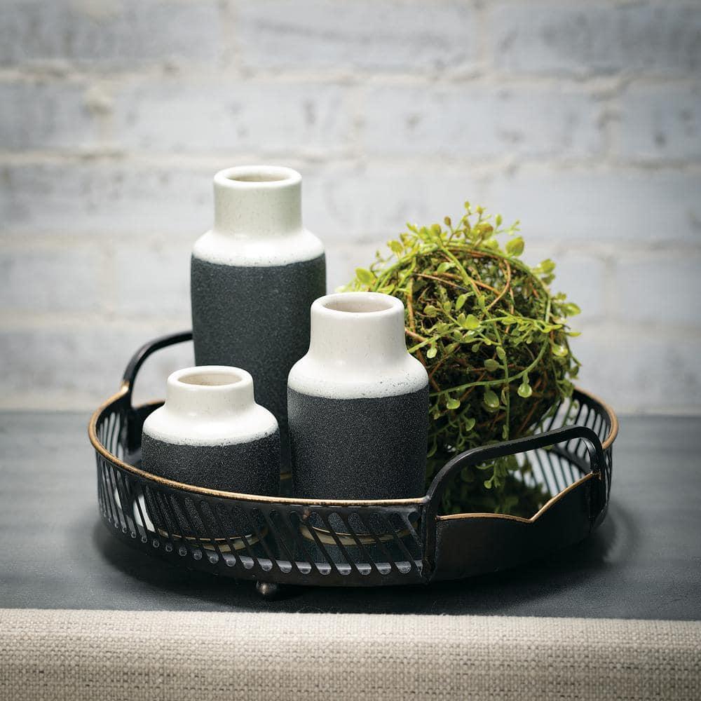 Sullivans Set of 3 Ceramic Vase 7"H, 5.25"H & 3.75"H White and Black