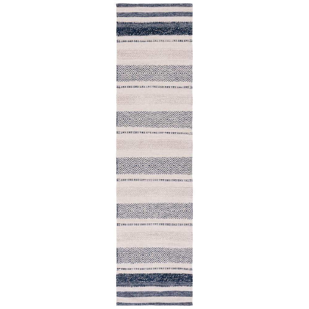 Striped Kilim STK502 Hand Woven Runner Rug - Ivory/Navy - 2'3"x9' - Safavieh.
