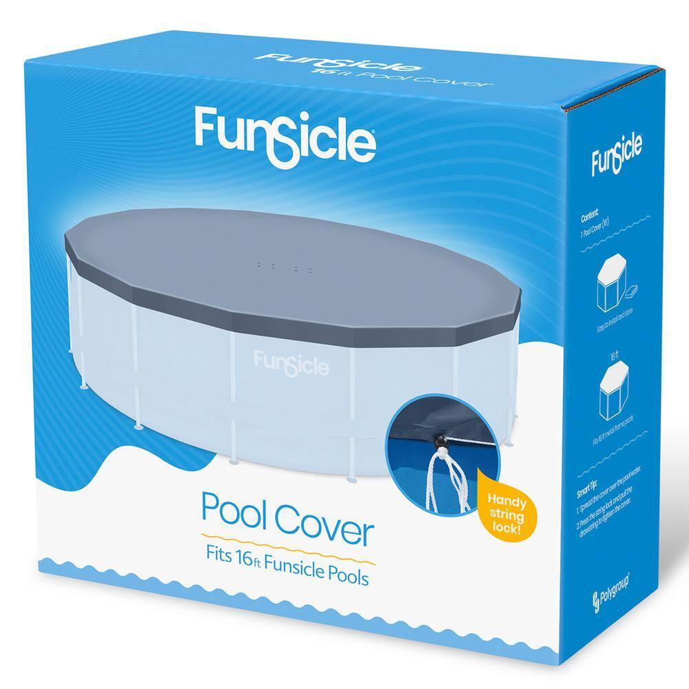 Funsicle 16ft Round Frame Seasonal Debris Above Ground Swimming Pool Cover with Drain Holes and Adjustable String Lock, Accessory Only, Gray