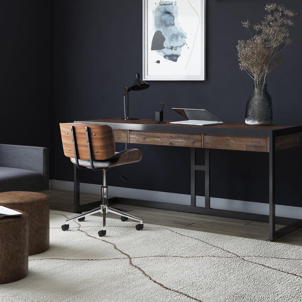 Simpli Home Erina Solid Acacia Wood Desk, Industrial Style with Keyboard Tray and 2 Drawers