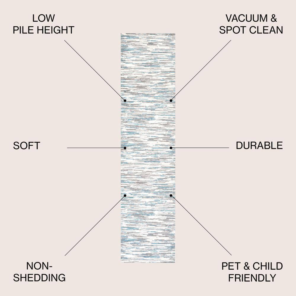 2' x 8' Speer Abstract Linear Stripe Runner Rug, Gray/Blue - JONATHAN Y