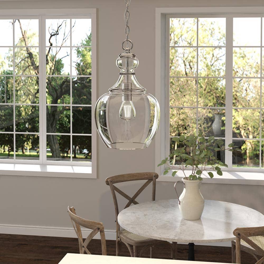 Evelyn&Zoe 11" Brushed Nickel Finish Metal/Glass Pendant